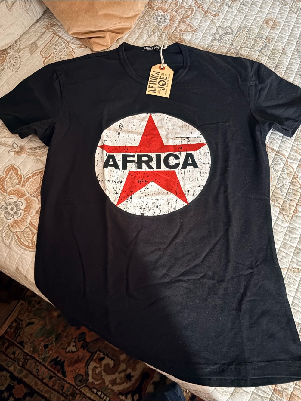 H&M Black Tee with White Circle and Red Star AFRICA Graphic